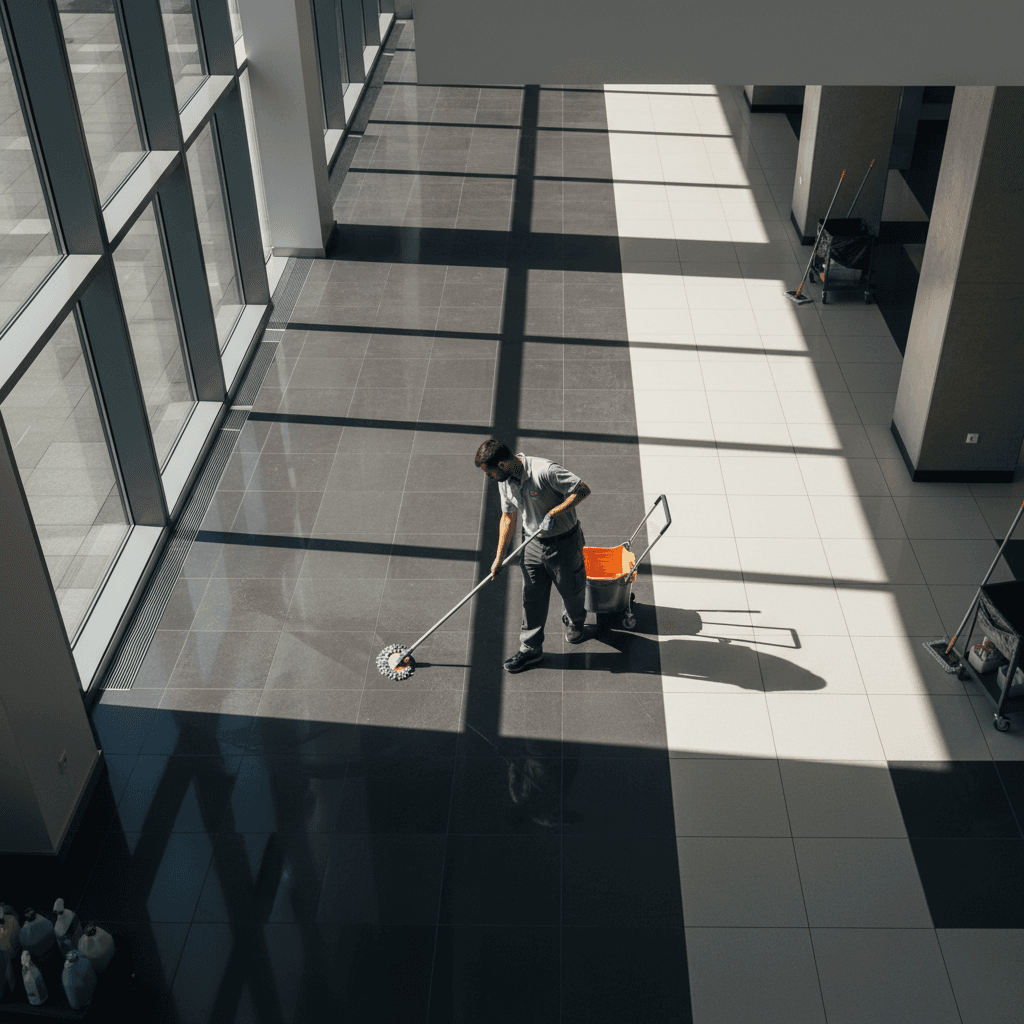 Professional janitorial cleaning of commercial hallway floor